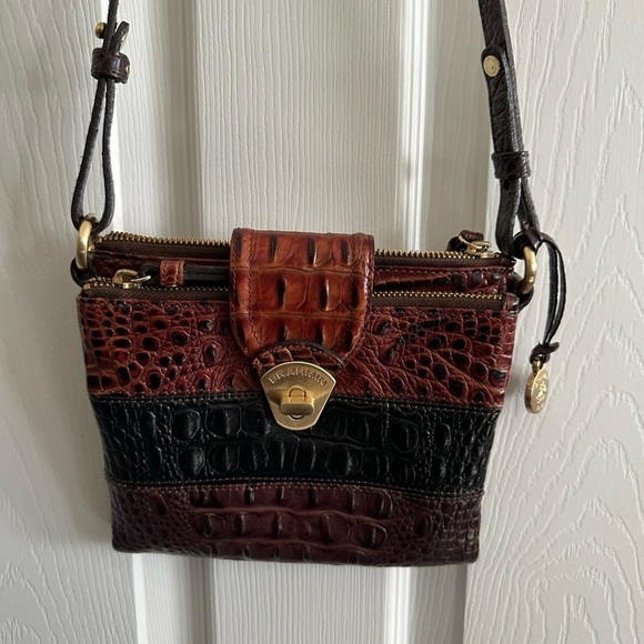 Brahmin Handbags - BRAHMIN Brown and Black Textured Cross post Bag with Gold Twist Lock Clasp
